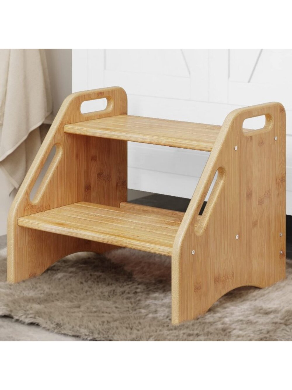 Natural Bamboo Two-Step Stool for Kids & Toddlers - 300 lbs Capacity, Non-Slip